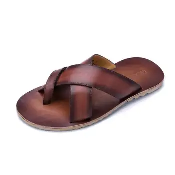 

2020 Best Sell Men's Sandals Summer Male Flats Non-slip Shoes Genuine Leather Beach Slides Shoes Sandles Size 10 MAN S SANDAL