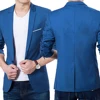 Men's Slim Formal Business Suit Coat One Button Lapel Long Sleeve Pockets Top Men's Coat Work Wedding Wear 2