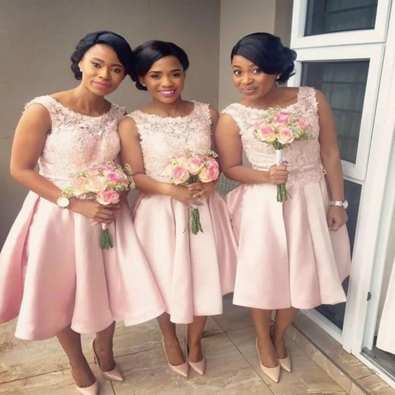 African Nigerian Bridesmaid Dress Blush Pink Short Spring Summer Formal Wedding Party Guest Maid of Honor Gown (2)