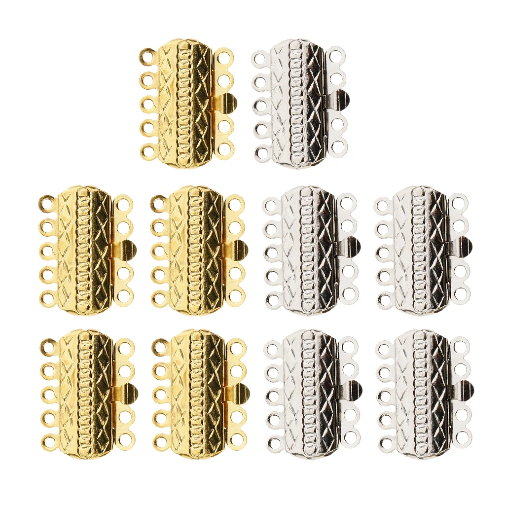 10pcs Gold silver color Color Pinch Push Clasps 5 Strands 18x15mm Buckle DIY Accessories For Jewelry Necklace Bracelet Making Findings