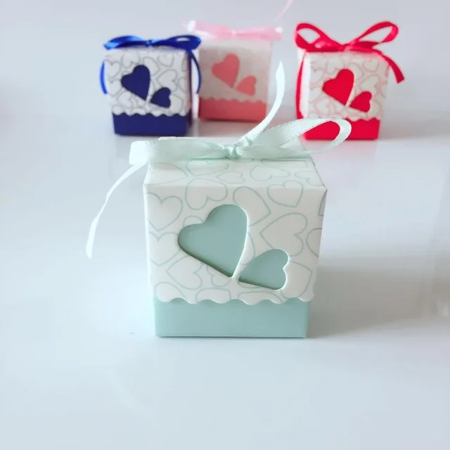 Небесно-голубой 10 шт./лот DIY красивая коробка для конфет с лентой на свадьбу, день рождения, подарочные коробки, милые коробки с сердечками, товары для праздников - Цвет: Небесно-голубой