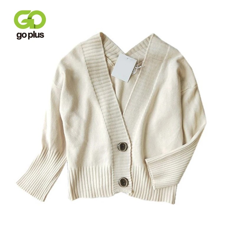 

GOPLUS Women's Knitted Jacket V-Neck Cardigan Korean Style Sweaters Womens Clothing Short Sweater Pull Femme Nouveaute 2019