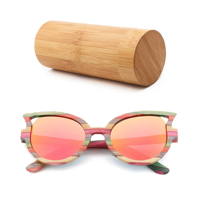 bamboo box В Форме Бабочки модные кошачьи глаза женские поляризованные солнцезащитные очки для женщин цветные деревянные солнцезащитные очки ручной работы с деревянной коробкой для очков - Цвет линз: bamboo box