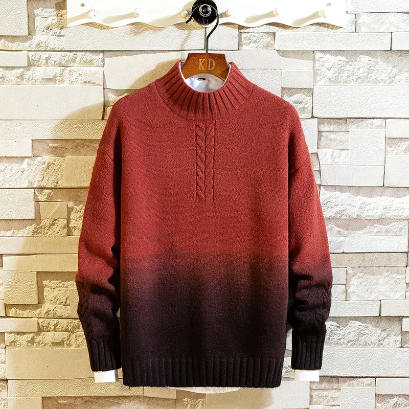 caramel colour Модный лоскутный свитер с круглым вырезом, Осень-зима, мужские теплые вязаные свитера с длинным рукавом, пуловер, мужские топы, джемпер - Цвет: caramel colour