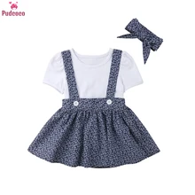 От 1 до 5 лет, комплект одежды из 3 предметов для маленьких девочек, белая футболка с короткими рукавами+ бандажный комбинезон, юбка, повязка на голову