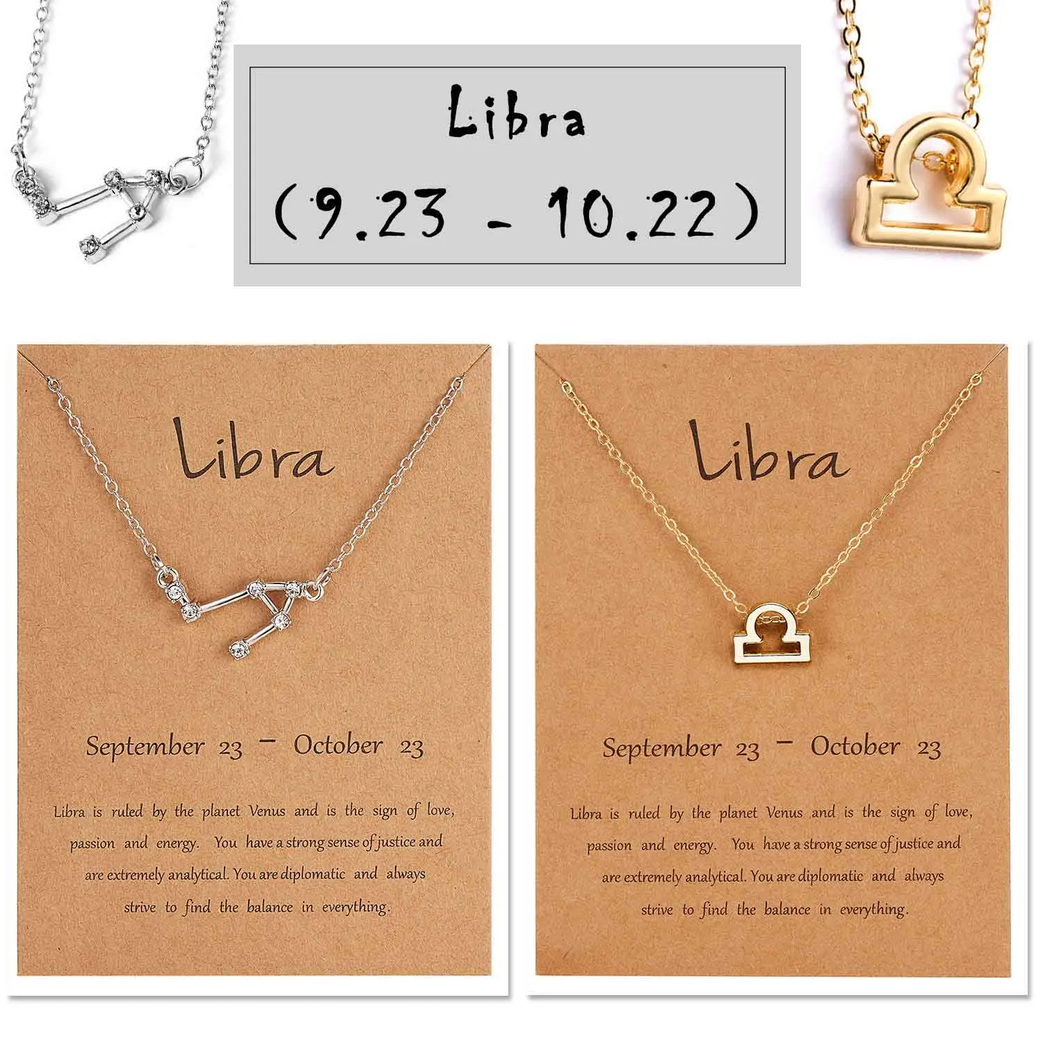 Libra Rinhoo 12 Созвездие зодиака знак ожерелье для женщин золото серебро ювелирные изделия Leo Libra Aries кулон Велосипедный спорт астрологическое ожерелье - Окраска металла: Libra