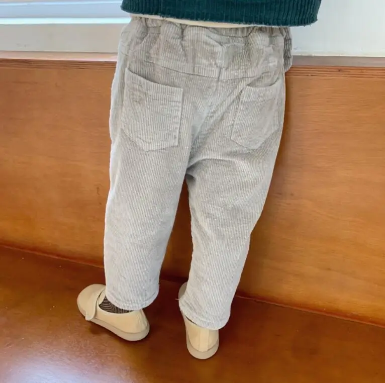 Girls Boys Corduroy Thicken Pants With Bag Autumn Winter Fashion Kids Pants 2-7T PQ539