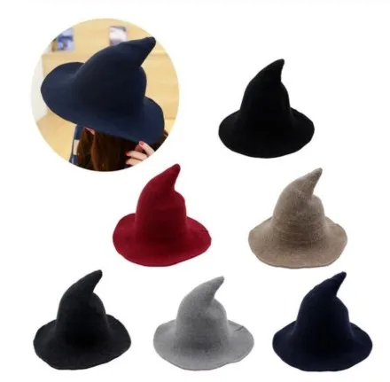 

Solid Color Wizard Hat Halloween Decor Kinitted-Wool Hats For Halloween Party Masquerade Cosplay Costume Halloween Party Hats