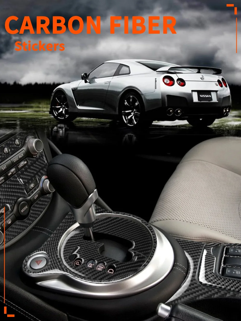 Carbon Sticker Sticker Navigation Radio Console Gear Shift Cupholder Cover Trim Set Car Accessories For Nissan 370z z34 2009-on