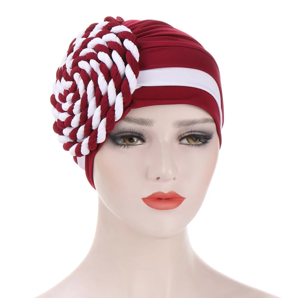 Helisopus 2021 two color na moda índia turbante trança nó muçulmano lenço cabeça elástica pronto para usar hijab chapéus acessórios|Acessórios para cabelo (mulheres)| -