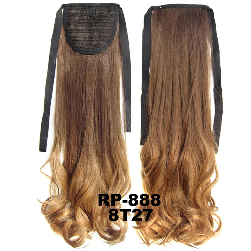 Long Wavy Synthetic Ribbon Drawstring Ponytails Pure Mixed Gradient Color Hairpiece Pony Tail Extension