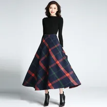 Faldas mujer,, клетчатая Зимняя юбка, элегантная, офисная, винтажная, шерстяная, для женщин, высокая талия, плиссированная, тартан, длинная юбка, fw636