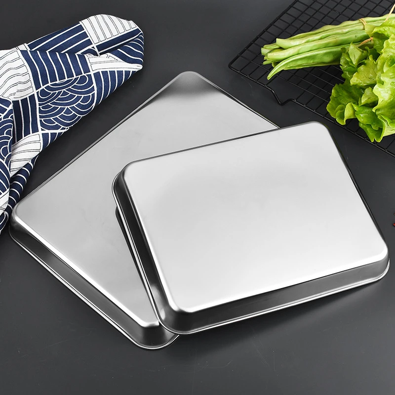 Rectangle Thicken Stainless Steel Food Storage Tray Steamed Sausage  Plates Fruit Baking Pastry Pans Kitchen Bread Loaf Dishes 5