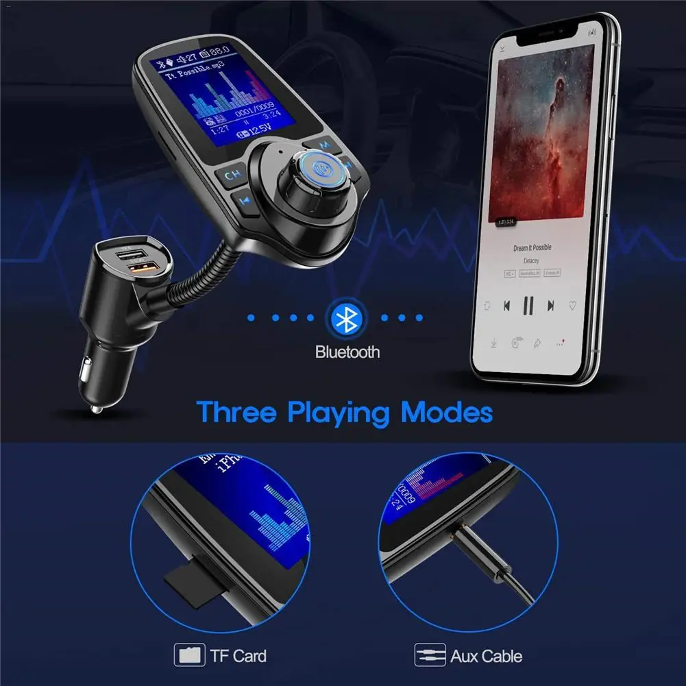 Bluetooth FM передатчик, Автомобильный плеер комплект карты автомобиля Зарядное устройство быстрой с QC3.0 Dual USB вольтметр AUX IN вход/выход DC 12 V/24 V