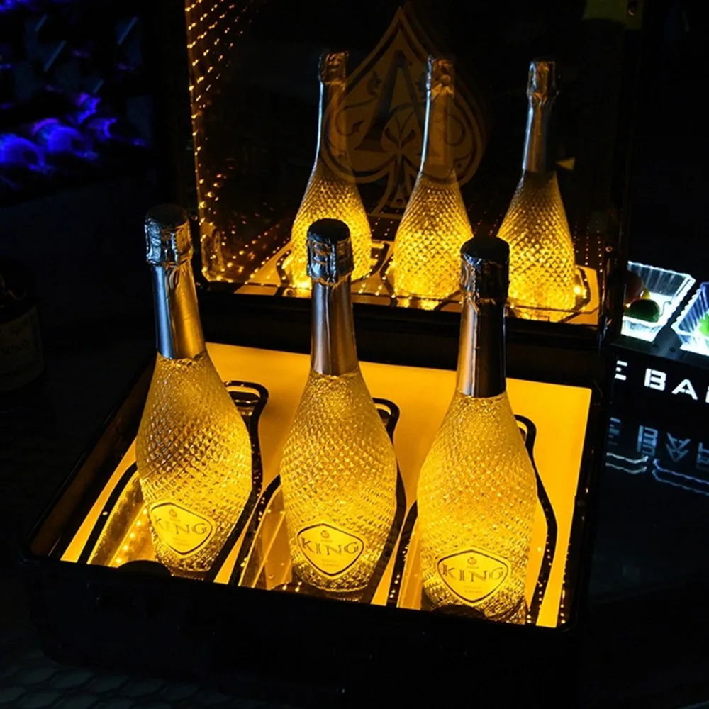Engrave LOGO Bar Wine Presenter LED Rechargeable Display Case Ace of Spade Glorifier Box Champagne Bottle Carrier For Night Club