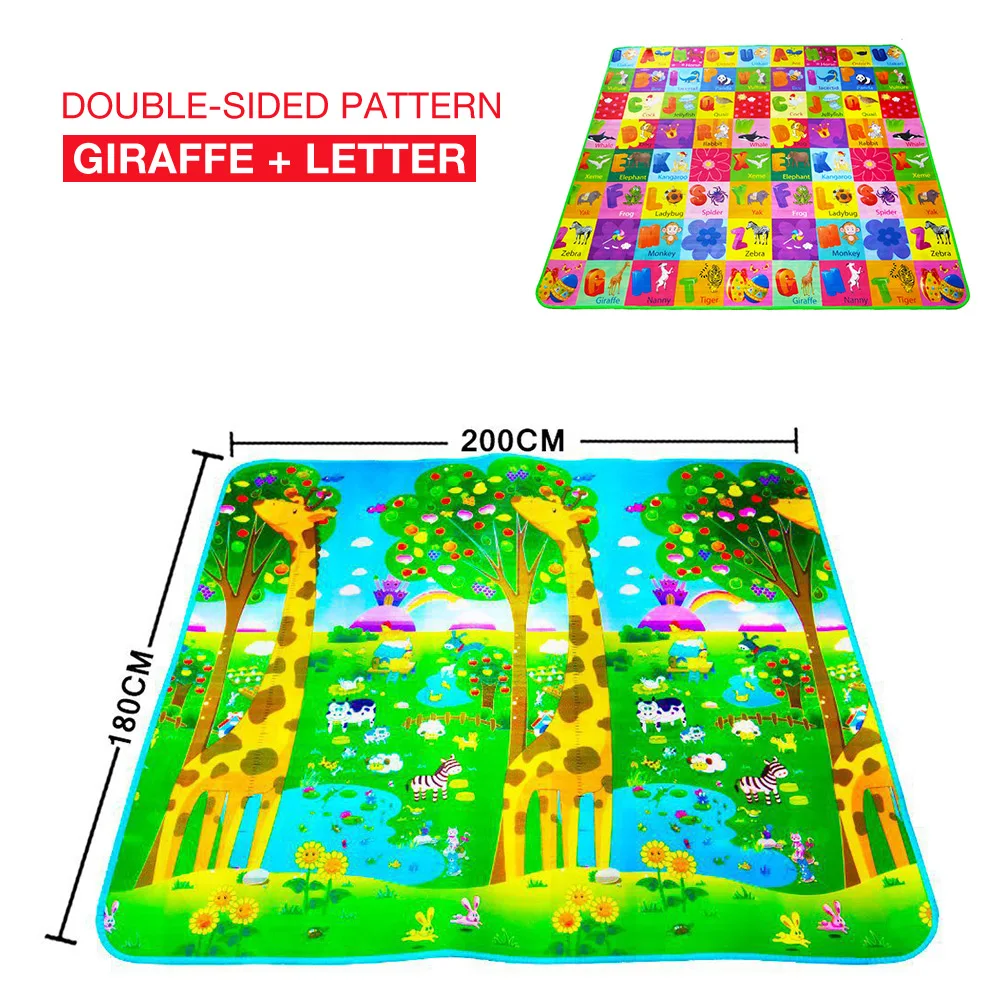 giraffe Двусторонний детский игровой коврик для ползания, коврик для лазания с фруктовыми буквами, развивающий коврик для детей, игровой коврик, детский игровой коврик для активного отдыха - Цвет: giraffe