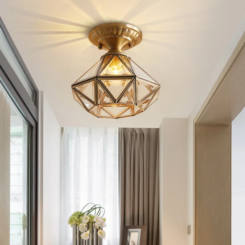 

Modern Gold Ceiling Light for Aisle Staircase Balcony Glass Diamond Shade Ceiling Lamp Home Indoor Decor Lighting Fixtures