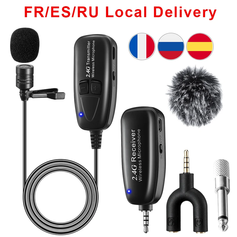 

2.4G Wireless Lavalier Microphone Lavalier Lapel Clip-on Mic for iPhone Android Phone Voice Video Recording Mic Accessories