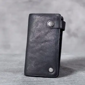 

Top Layer Cow Leather Genuine Leather Men Slim Wallets Card Holder Male Small Wallets Black Purses Thin Wallet for Card