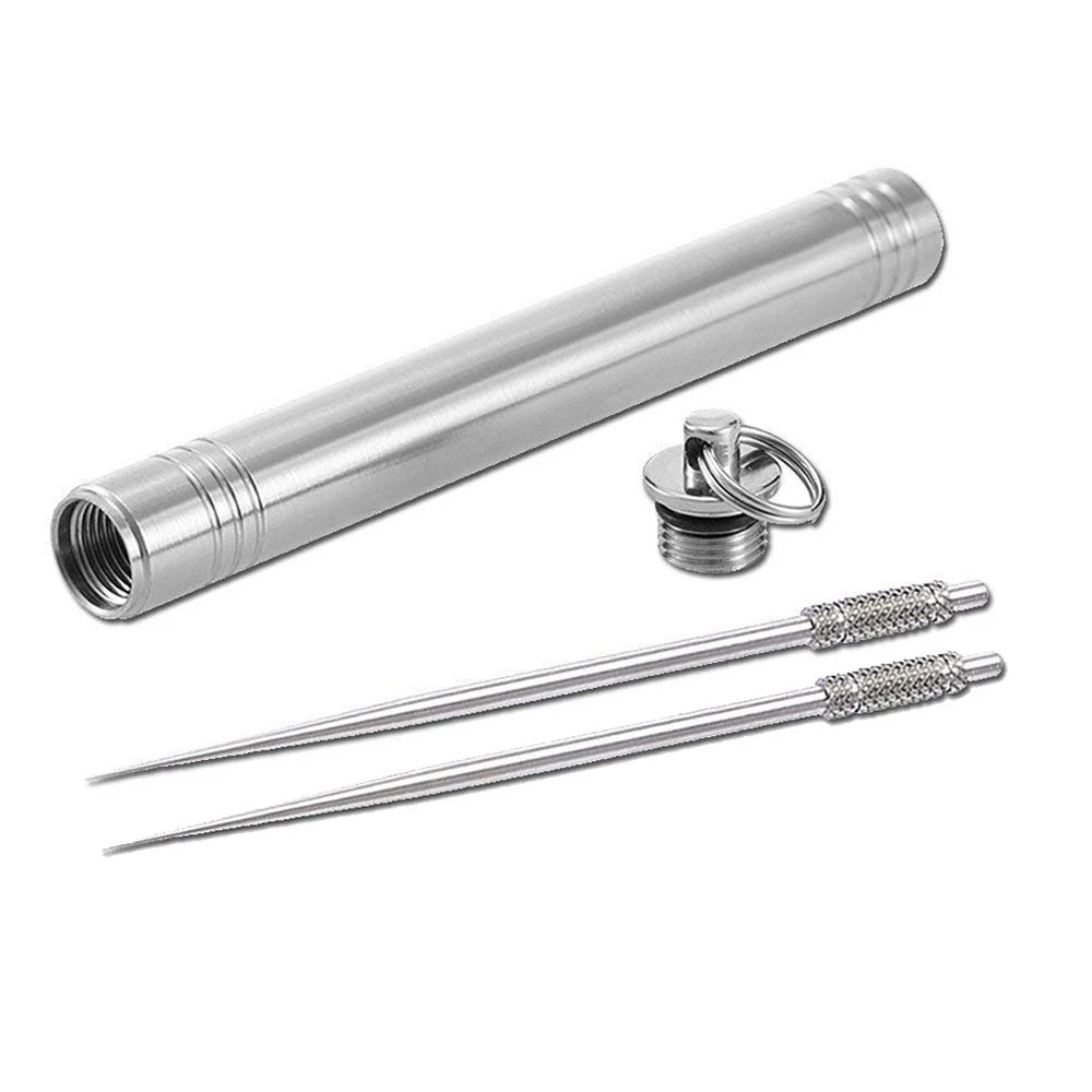 

Titanium Outdoor Portable Multifunction Toothpick Bottle Fruit Fork Camping Tool Toothpick Tube Stronger Than Dental Floss A9683
