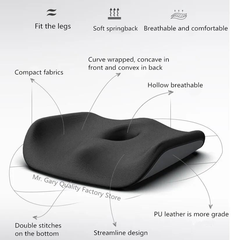 Description Picture 3 of itemMemory Foam Seat Cushion Orthopedic Pillow Coccyx Office Chair Cushion Support Waist Back Pillow Car Seat Hip Massage Pad Sets