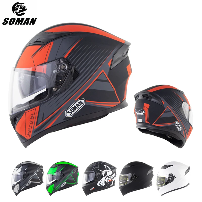 SOMAN Bluetooth Full Face Motorcycle Helmet Dot Capacete Sun Visor Kask Dual Lens Cascos Bluetooth Headset Casco De Moto Helm