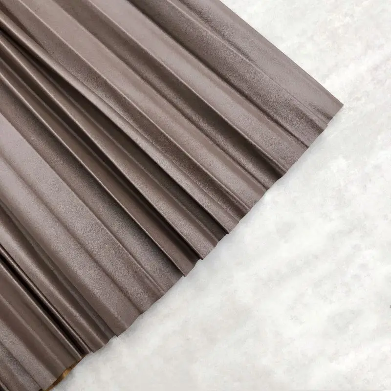 Neophil Women PU Faux Leather Runched Belt Skirts Paperbag Bud Waist Wavy Pleated Latex Crinkle Female Winter Long Skirt S21803