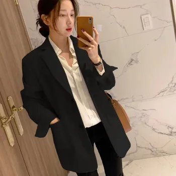 

GOOHOJIO 2020 New Solid Color Long Sleeve Leisure Women Blazers Autumn Casual Blazer Jackets Women V-neck Chic Coat for Ladies