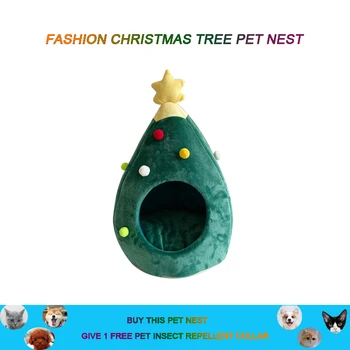 

Cute Christmas tree Shape Cat Dog House Soft Cozy Foldable Winter Warm Kitty Cave Animals Puppy Sleeping Mat Bed New Year Gifts