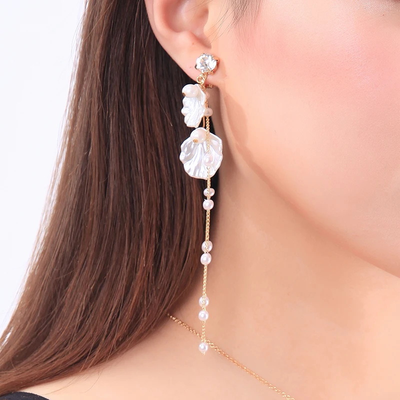 Fashion Drop Earrings Jewelry Accessory Unique Crystal Resin Shell Acrylic Pearl Long Chain Tassel Dangle Earring For Women Girl | Украшения