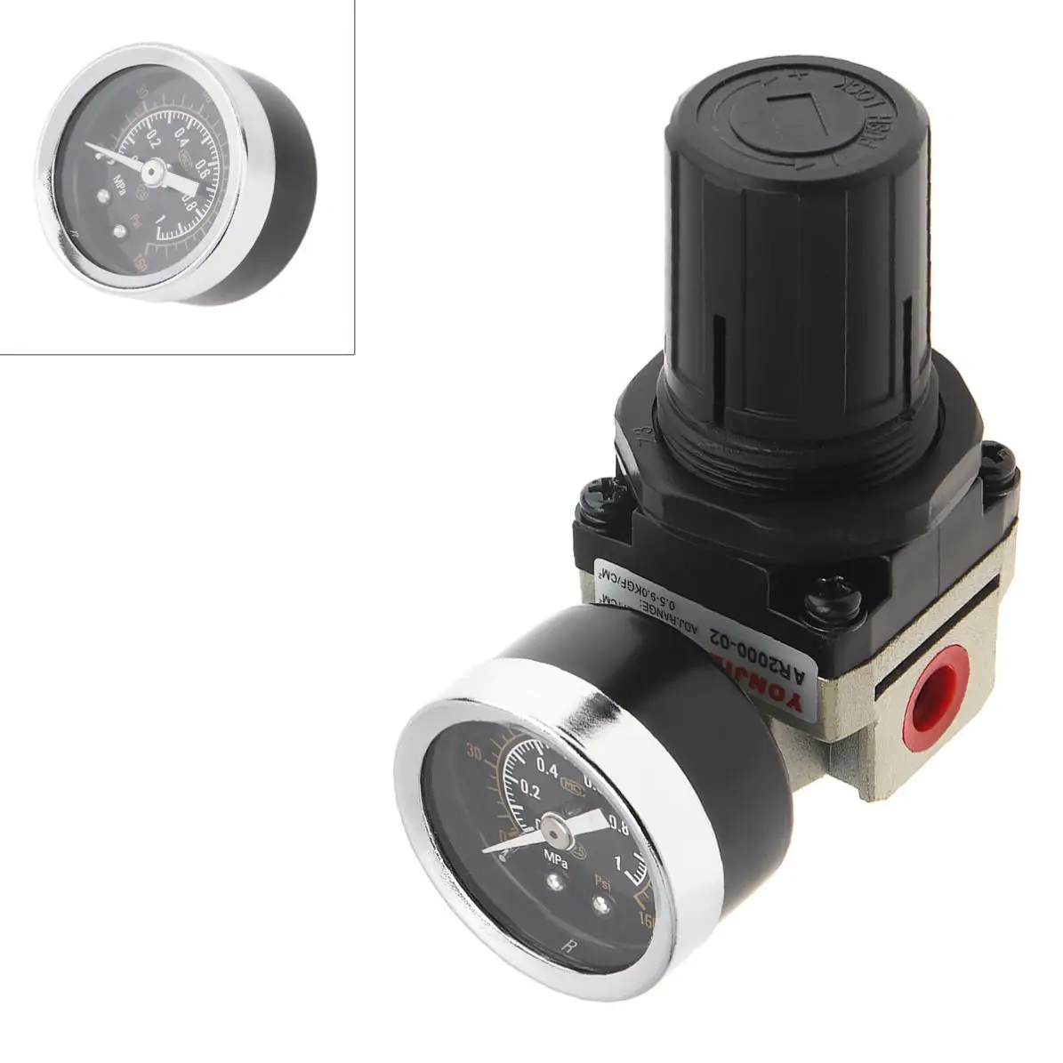 

AR2000-02 Air Compressor 0-1.0mpa Adjustable Oil Water Separator Regulator PT1/4 (mm) Caliber with Gauge