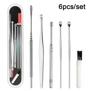 

6Pcs Ear Cleaner Set Stainless Steel Ear Wax Pickers Spiral Earpick Wax Remover Curette Ear Cleaner Spoon Ear Care Clean Tool