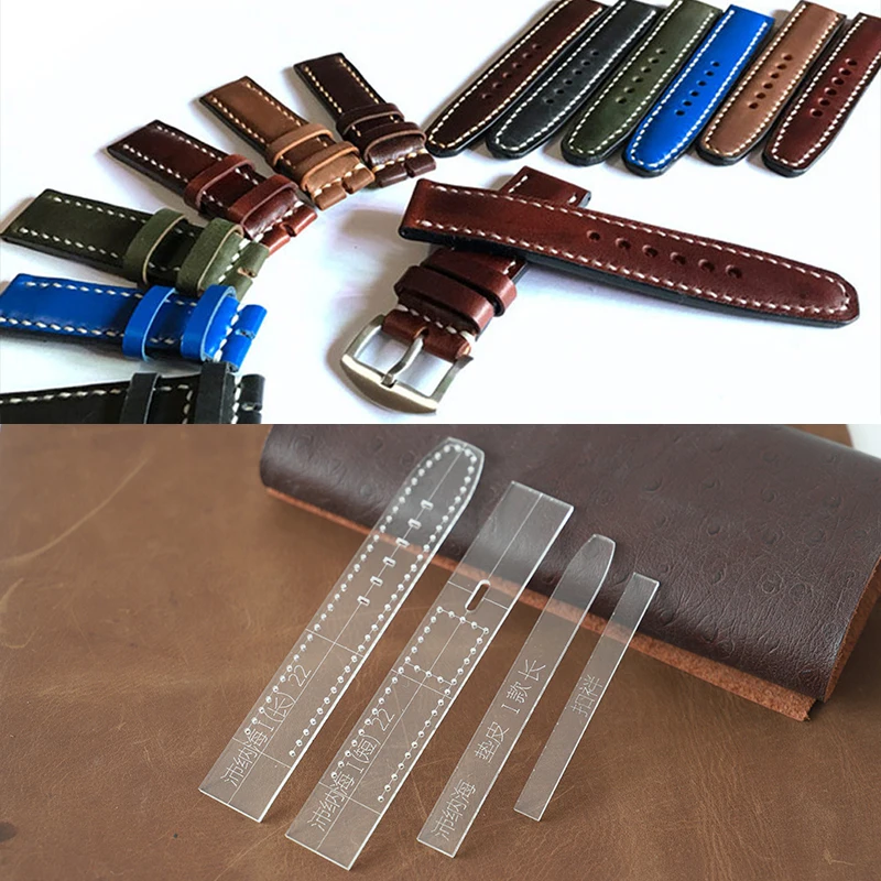 Leather Craft Template DIY Handmade Leather Wrist Watch Strap Acrylic Template Sewing Drawing Watchband Transparent Design Pattern Leather Stencil Tool