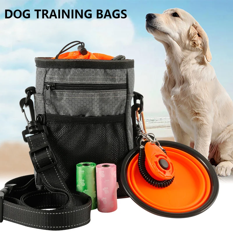 Multi-function Dog Training Bag Portable Pet Outdoor Treat Bags Food Holder Adjustable Waist Belt Garbage Bag Folding Bowl Kit