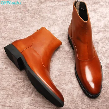

QYFCIOUFU 2019 New Ankle Chelsea Boots Men high quality Handmade Genuine Cow Leather Autumn Office Round Toe men boot