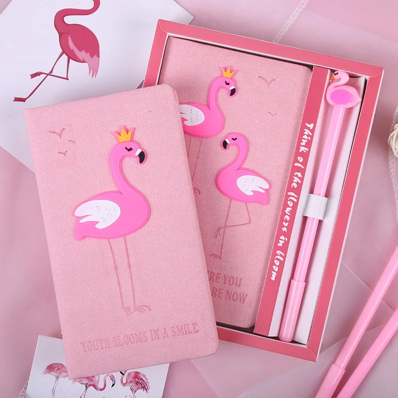

Pink Flamingos notebook student book wooden notebook horse Notepad with pen Stationery set Gift Box student graduation gifts