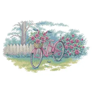 

Summer flower bicycle patterns Counted Cross Stitch 11CT 14CT 18CT DIY Chinese Cross Stitch Kit Embroidery Needlework Sets