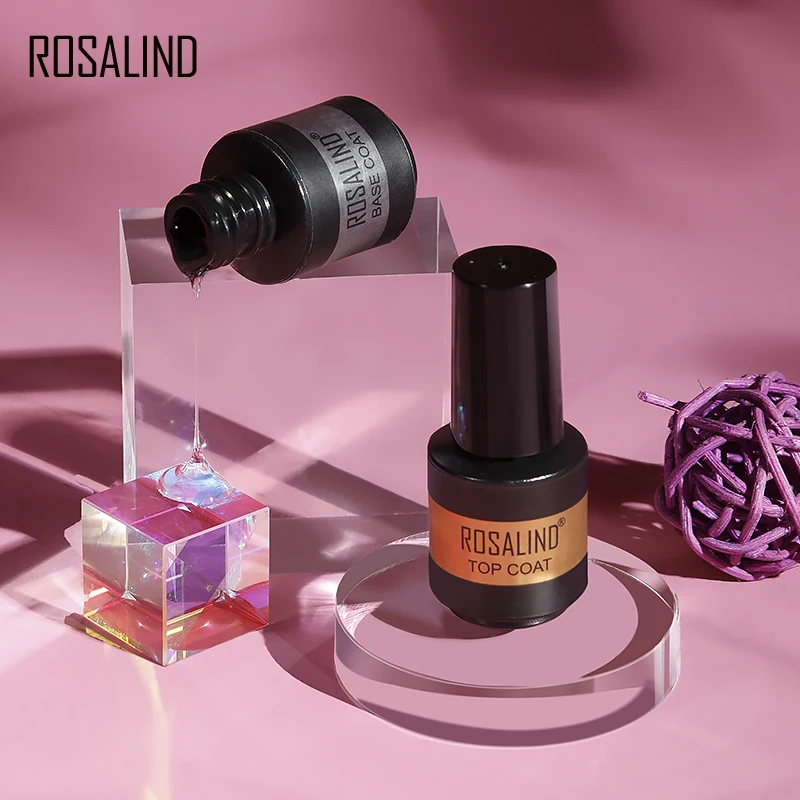 ROSALIND Base Top Gel Nail Polish Semi Permanent Gel Set Nail Art Design Basic Soak Off Lacquer For Manicure 2PCS 7ml