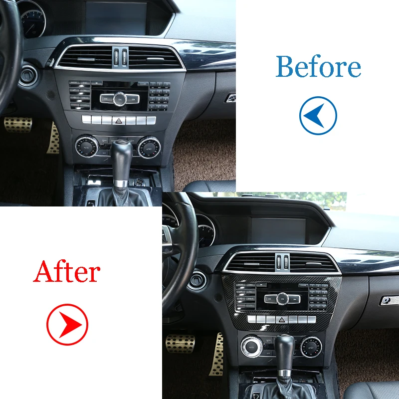 1 Pcs Central Control CD Decorative Frame Carbon Fiber ABS For Mercedes Benz C Class W204 2008-2013 Car Accessories