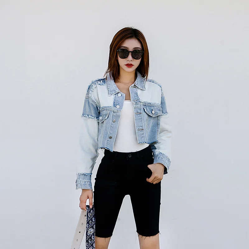 

Thirteen Inspired Denim Jacket Women's 2019 Korean Style New Style Mixed Colors Short Jeans Coat Creative Tops 10239