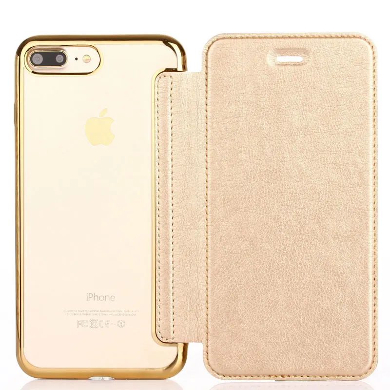 

Flip TPU Leather Case for iPhone 11 Pro Max XR X XS Max 6 6s 7 8 Plus Lurxury Plating Wallet Card Solt Case Holder Shell Cover