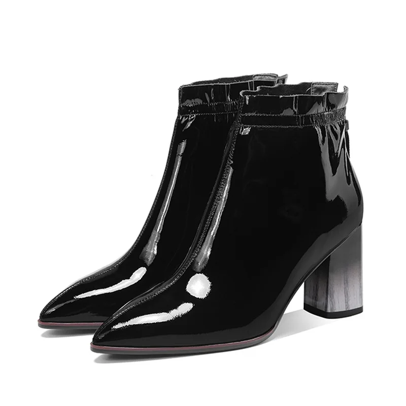 

Europe and the United States autumn and winter leather boots pointed thick high heel boots zipper Joker fashion boots women
