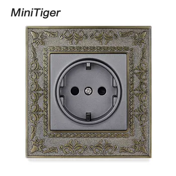 

Minitiger 16A EU/DE Standard Gray Power Socket 4D Embossing Retro Zinc Alloy Panel Wall Power Socket AC 110~250V