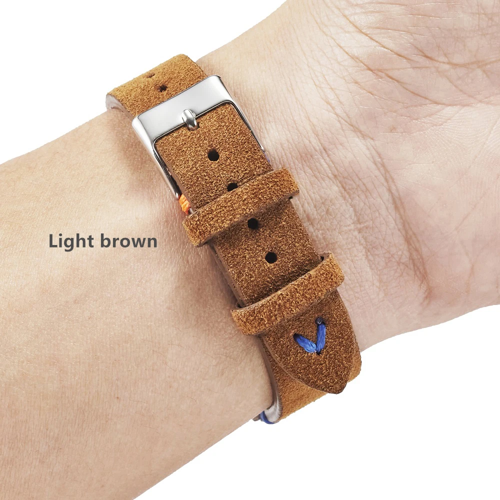 Luxurious Hand-Stitched Suede Leather Watch Straps in Beige, Green, and Blue with Quick Release