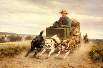 

Hand Painted Art Paintings by College Teachers - The Dog Cart animals rural Henriette-Ronner Knip - Oil Painting on Canvas