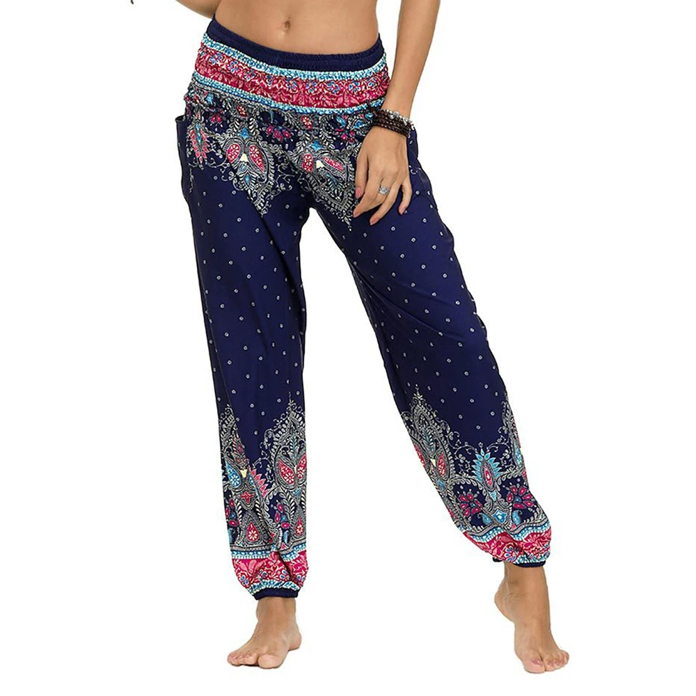 Estivi Baggy Spiaggia Stampa Vita Alta Smocked Waist Yoga Harem Pants Beach  Pilates Hippy Baggy Trouser Fansu Boho Pantaloni Donna lencicol Pantaloni  Abbigliamento premaman