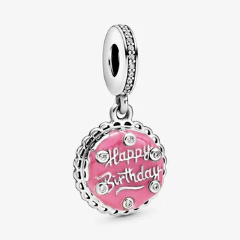 

Fashion 925 Sterling Silver Beads Pink Birthday Cake Dangle Charms fit Original Pandora Bracelets Women DIY Jewelry