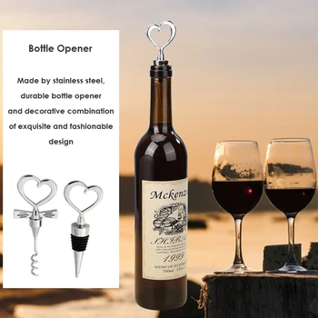 

Love Heart Corkscrew Wine Bottle Opener + Wine Stopper Wedding Gift Favors for guests Bottle Opener Set Wedding Decoration