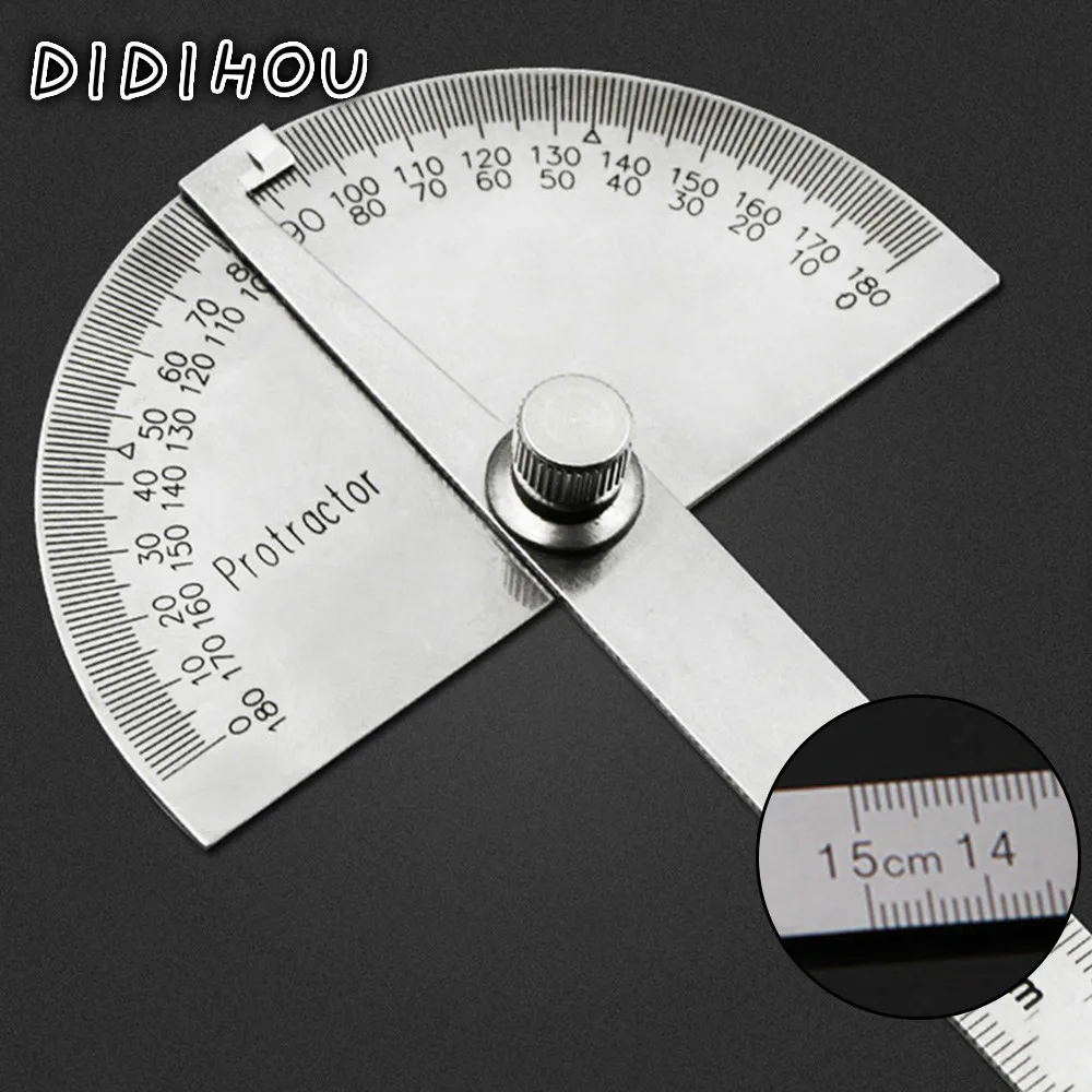 

10/15cm 180 Degree Adjustable Multifunction Stainless Steel Roundhead Ruler Mathematics Measuring Tool Protractor