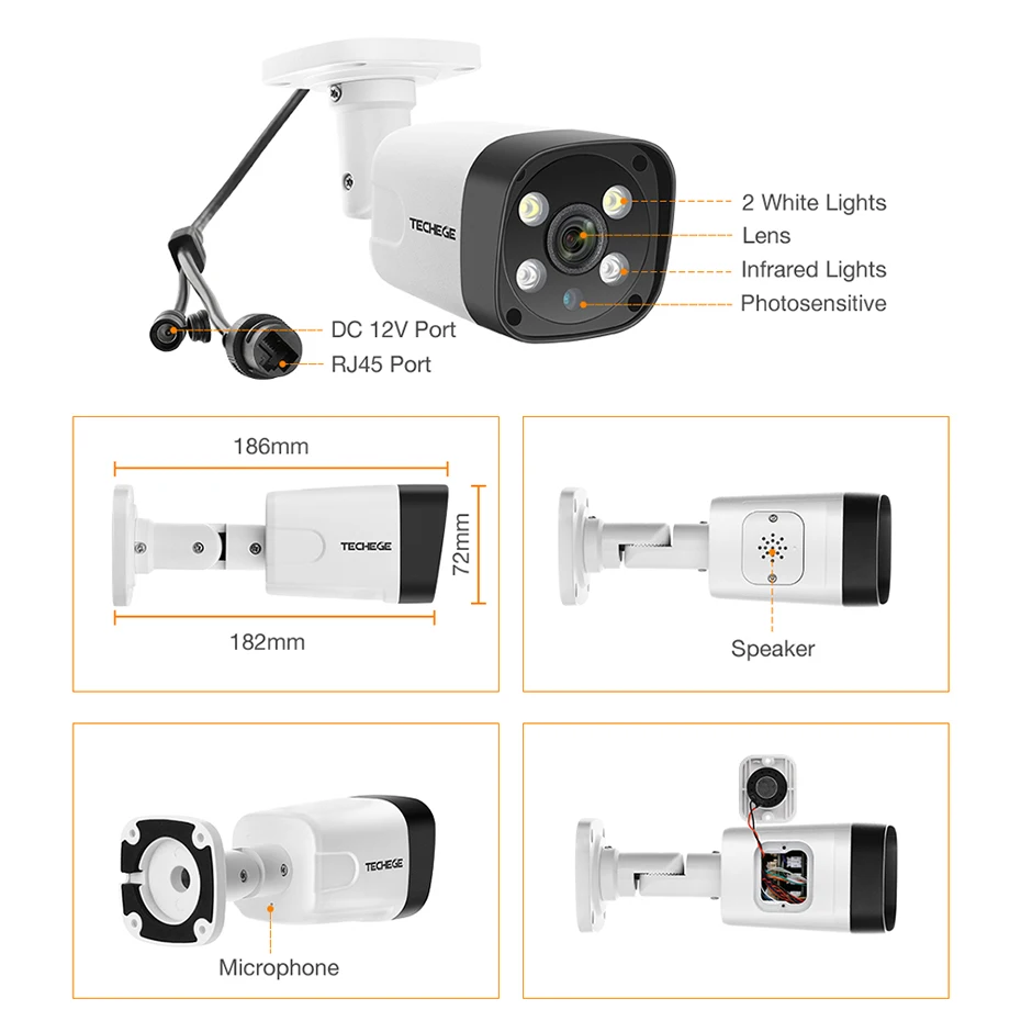  Techege Super HD 5MP Two-way Audio Security POE IP Camera ONVIF Human Detection Outdoor Waterproof  - 4.00004E+12